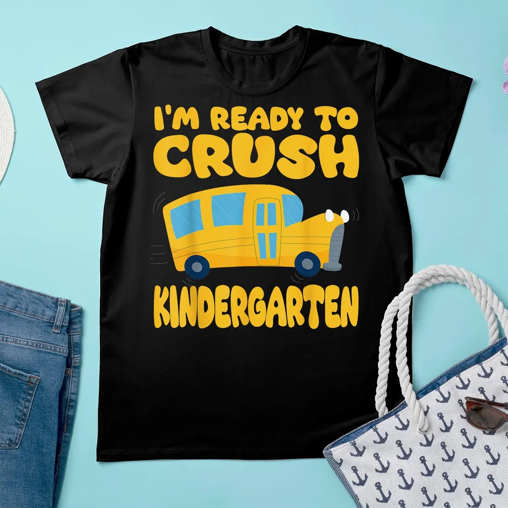 Back To School First Day Of Kindergarten School Bus Funny Shirt Unisex Standard T-Shirt black s